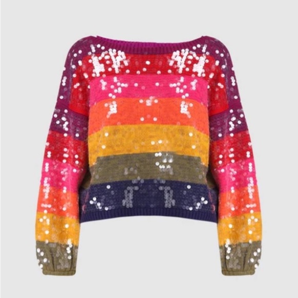 FARM Rio Sweaters - Farm Rio NWT Rainbow Stripe Sequin Sweater